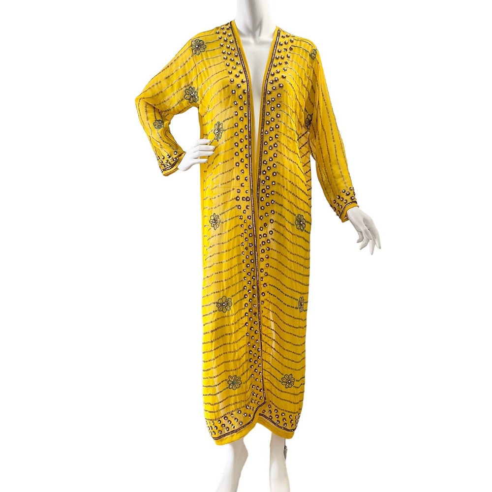 One of a Kind - Beaded Sequined Yellow Kaftan Gypsy Cape Caftan One Size